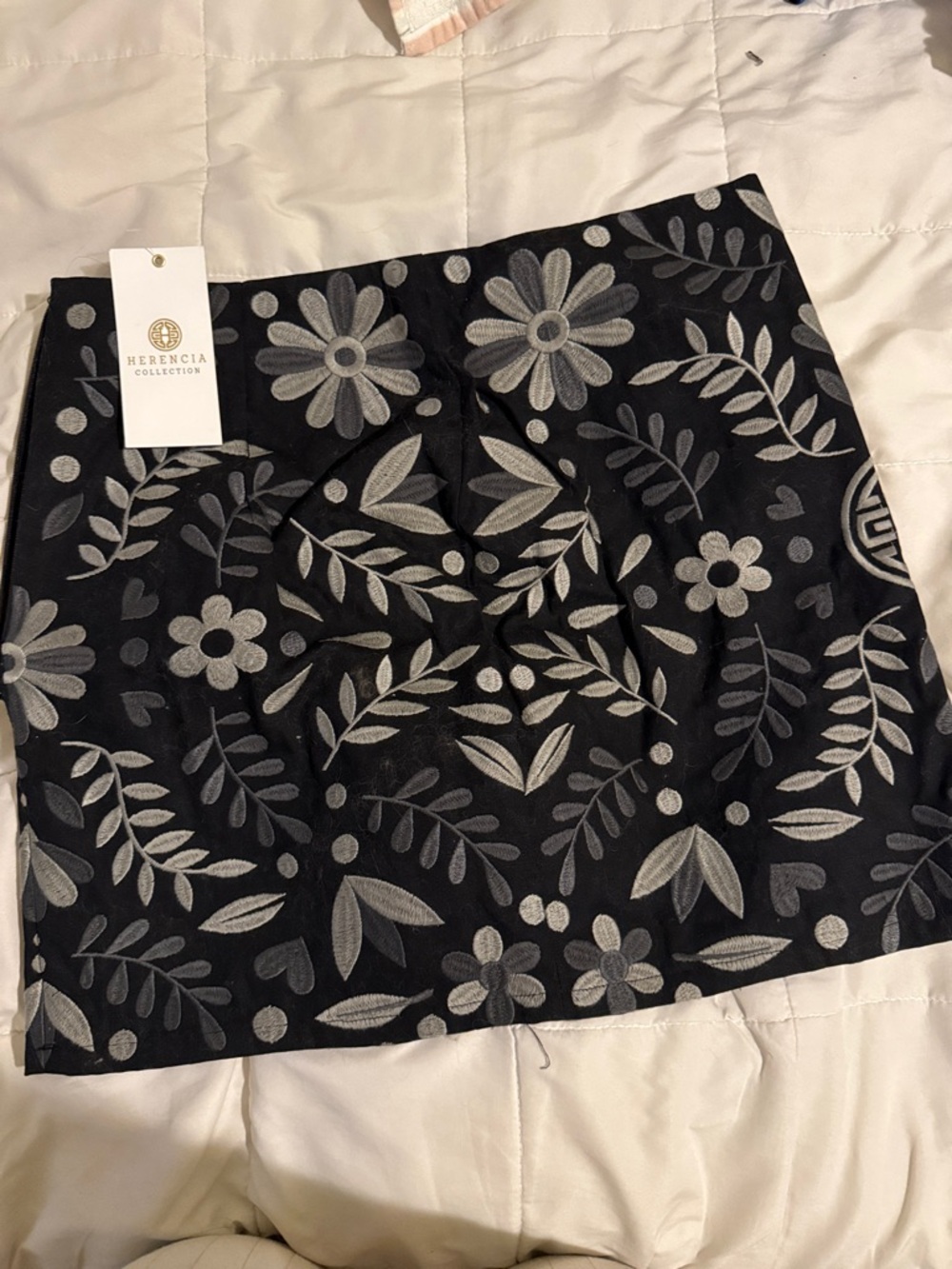 Black Embroidered Floral Mini Skirt (matching set)